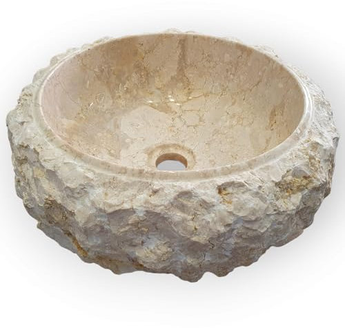 Lavabo da appoggio in marmo Bruchstein – Lavandino in 2 misure – Lavandino autoportante in marmo chiaro (Ø 40 cm)