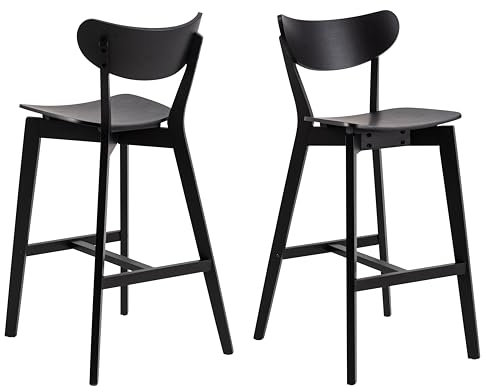 AC Design Furniture Roxanne Barhocker 2er Set mit Sitz aus Schwarzem Eichenfurnier und Schwarzen Holzbeinen, Hochstuhl im Modernen Retro Stil, Bar Möbel, Küchenmöbel, B: 45 x H: 105 x T: 49 cm