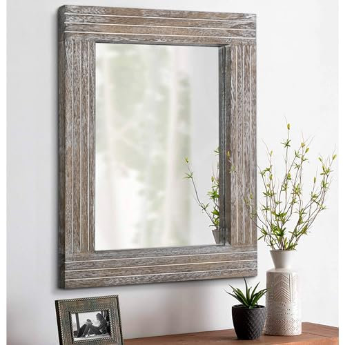 HLFMVWE Rustikaler Wandspiegel mit Holzrahmen, rechteckig, Vintage, Antik-Dekor, Hängespiegel für Badezimmer, Schlafzimmer, Wohnzimmer, Eingangsbereich, groß, 40,6 x 30,5 cm