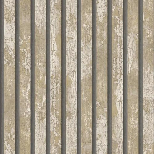 Carbon Oxidize Natural Wallpaper - Wood Panel Metallic Effect Rustic Worn Realistic - Textured Modern Feature Wall