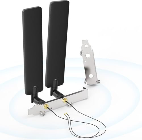 Bingfu Antena WiFi Tribanda 2,4 GHz 5 GHz 6E WiFi 6 Antena + 25 cm Cable Pigtail RP-SMA Hembra con Soporte de Ranura PCI para Adaptador WiFi de Tarjeta de Red Inalámbrica Intel M.2 NGFF