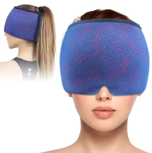 Hilph Migraine Relief Cap Ice Head Wrap with Adjustable Design, Soft Gel Headache Hat Ice Pack Mask, Cold Compression Migraine Ice Head Wrap for Tension, Sinus, Hangover
