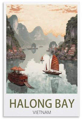 PuPLuM Halong Bay Vietnam, Vintage-Reiseposter, Querformat, 30 x 45 cm, Leinwand, Wandkunst, Poster für Wohnzimmer, Dekoration, Gemälde für Heimdekoration
