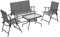 Outsunny Outdoor 4 Pieces Patio Furniture Set with Breathable Mesh Fabric Seat & Backrest, Garden Set with Two Foldable Armchairs, a Loveseat & Glass Top Table, Mixed Grey