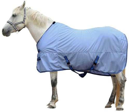 Gallopoff Fliegendecke für Pferde, Standard-Hals, bequemes Netz-Fliegentuch für Pferde, Sommerlaken, UV-Schutz, Hellblau 66