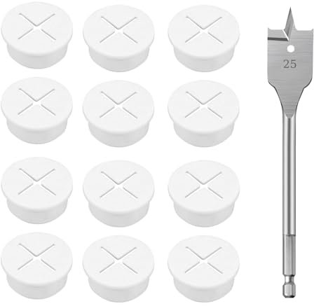 12 Pièces 25 mm Passe-Câbles Flexibles en Plastique, passe cable bureau, Passe Fils Caoutchouc trou Oeillet, Convient pour le lieu de travail de bureau, Avec un Dispositif de Forage de 25 mm