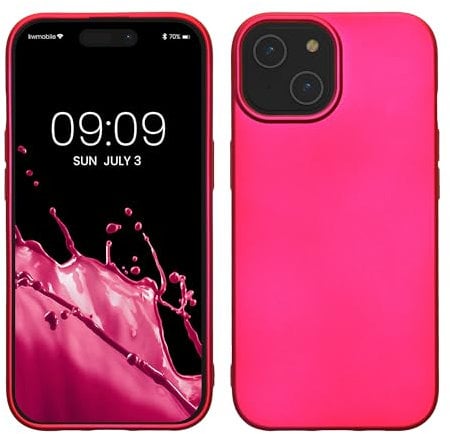 kwmobile Case kompatibel mit Apple iPhone 15 Hülle - Schutzhülle aus Silikon metallisch schimmernd - Handyhülle Metallic Pink