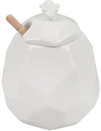 IMIKEYA Ceramic Honey Jar with Dipper Porcelain Honey Pot Serving Set Mini Honey Dispenser Honey Holder Container Syrup Jam Jelly Canister for Farmhouse Kitchen Decor