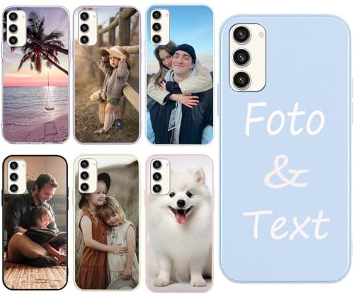 DCPPCY Personalisierte Handyhülle für Samsung Galaxy A14 4G/5G Hülle Personalisierte,mit Eigenem Foto Bild Text Individuelle Schutzhülle Blau Silikon Handyhülle Selbst Gestalten Text Custom Case