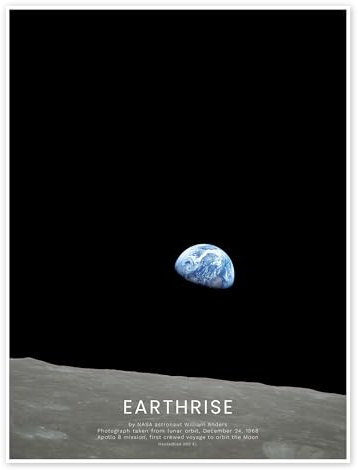 Earthrise - Apollo 8 Poster von NASA 60 x 80 cm Schwarz Wandbilder Wanddeko