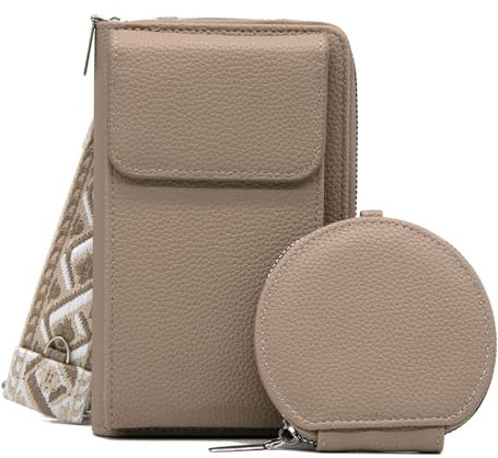 Long Keeper Kunstleder Handytasche Zum Umhängen Damen Handy Umhängetasche mit Kartenfach Breiter Schultergurt Kleine Tasche Umhängetasche mit Geldbörse Set