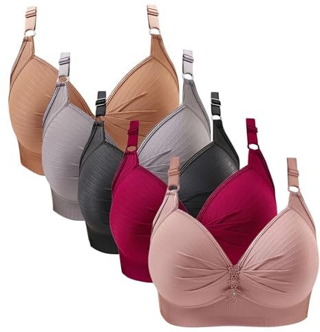 5PC Bras for Women Multipack Non Wired Bras Supportive Comfortable Bra Plus Size Ladies Bras Wireless Underwear Push Up Bra for Everyday Wear Pink