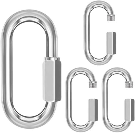 ORTAVA 4 Stück M6 Schraubkarabiner, Karabinerhaken Edelstahl 397 kg Lager, Edelstahl Karabiner für Outdoor, Schaukel, Camping und Wandern, Kettenglied Aus Edelstahl A2 V2