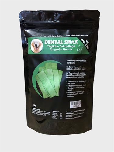 DENTAL SNAX - KAU-Strips - Kaustreifen für die tägliche Zahnpflege für große Hunde mit SPIRULINA - 150g - Nahrungsergänzungsmittel für Hunde