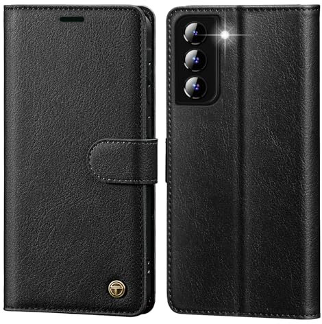 CASBST Handyhülle für Samsung Galaxy S22 Hülle,Hochwertig Lederhülle Schutzhülle Klappbar mit Kartenfach Standfunktion Magnet für Galaxy S22 Klapphülle Handytasche Flip Case für Samsung S22 Schwarz