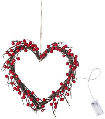 16-Inch Garland Day Valentine's With Lights Decorative Heart-shaped Decoration & Hangs Welcome Front Door Wreath (Red, One Size)