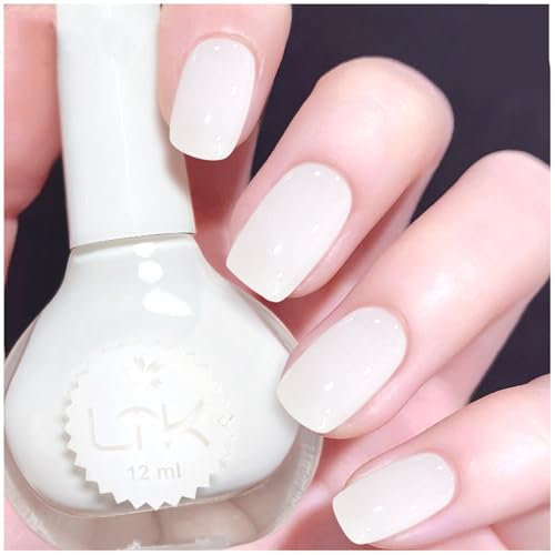 White Nail Polish - Pure Wh-ite Nail Varnish Quick Dry - Long Lasting Water Based Nail Polish Gel for DIY Nail Art Decorations at Home (Creamy White, 12ml)