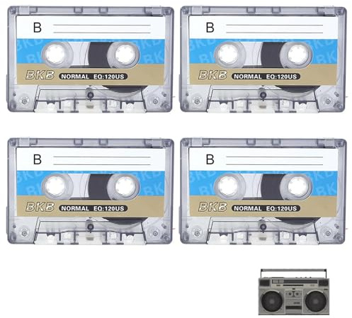 4 Pack Cassette Tapes, Audio Cassettes 60 min Time Blank Cassette Tapes, Great for Everyday Recording, 60 Min Cassette Tapes Albums Tapes Blank for Car Stereo Systems Or Other Devices