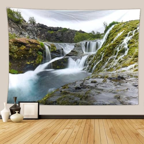Homxi Wandteppiche Schlafzimmer Wanddeko 150 x 100 CM,Polyester Tapestry Wandbehänge Wasserfall Wandteppich Wandbehang Grün
