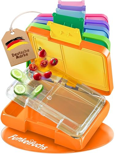 Funkelfuchs® - Brotdose Kinder mit Fächern – 500ml, Orange – Lunchbox Sternchen, mini [für Kleinkinder 1-3 Jahre] – Snackbox, Jausenbox, Vesperdose, Brotbox, Bento Box - für Schule, Kindergarten