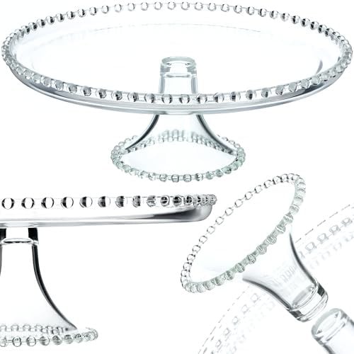 KADAX Tortenplatte mit Fuß, 32 cm, Rund, Tortenständer aus Glas, Tortenteller, Kuchenplatte für Torten, Kuchenteller, Servierplatte für Hochzeit (Modell 1)