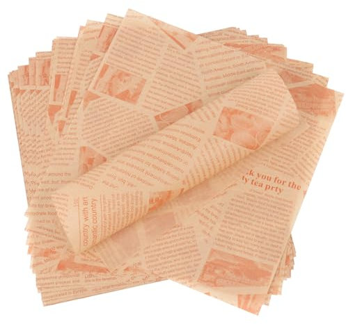 100 Blätter Deli Papierblätter, 25x25cm Hamburger Papier, Einschlagpapier Fettdicht, Backpapier Vintage, Einweg Wrap Papier für Sandwiches, Pommes, Burger, Gebratenes Hähnchen und Pizza
