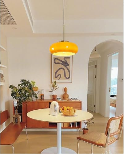 VTAMng Suspension Luminaire de cuisine vintage à 1 lumière hauteur réglable avec lustre en verre blanc E27 lampe suspendue adaptée au salon vestiaire salle à manger couloir table de chevet(Orange,1PC)