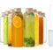 Glass Water Bottles with Wood Lids 8pcs Glass Juice Bottles 500ml Reusable Drinking Bottle Leakproof Beverage Container Clear Bottle for Juicing Sauce Jar Hot & Cold Drinks Milk,with Brush