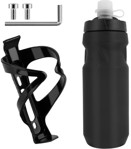 AOOSA Porte Bidon de Vélo avec Ensemble de Bouteille, Porte Bouteille Universelle, Support Gourde Vélo avec Porte-Bouteille de 650ML sans BPA, Porte Gourde Robuste pour Vélo/VTT/Vélo de Route, Noir