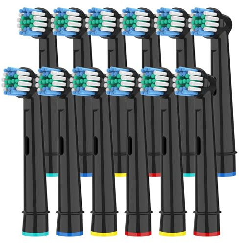 12 Stück Aufsteckbürsten Kompatibel mit Oral B Braun Elektrischen Zahnbürste, Ersatzbürsten Zahnbürstenköpfe Kompatibel mit Oral B Vitality Pro Smart Genius (Schwarz)