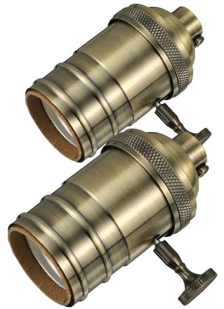 POPETPOP 2 Stück E27 Vintage Lampenfassung aus Druckguss Aluminium mit Drehknopf Einfache Montage für Selbstgemacht Beleuchtung und Retro Heimdekoration