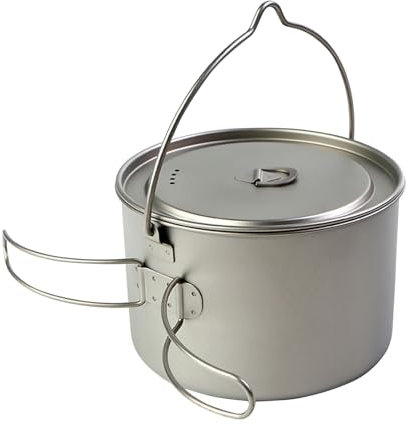 Ollas de titanio puro para picnic - Olla colgante de 1100 ml, multiusos con asa plegable | Sartenes portátiles de titanio para acampar al aire libre, , picnic, cocinas al aire libre, camping, 12