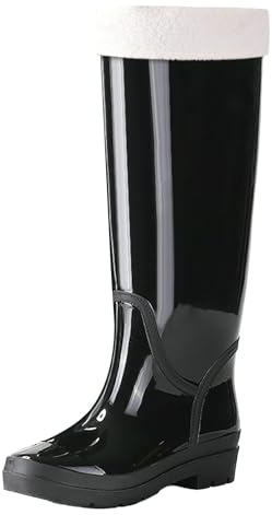 LOIJMK Stivali di gomma da donna alti da pioggia, imbottiti, impermeabili, da lavoro, Wellington, stivali invernali, stivali in gomma, scarpe da giardino