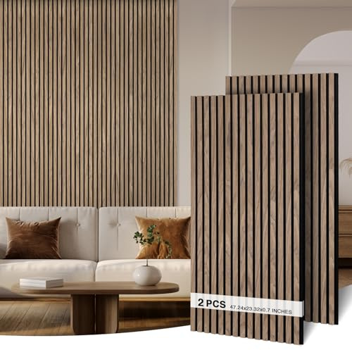 AKK-ART Acoustic Wall Panels 2400x600mm-1.44m² Folding Wooden Slat Wood Wall Panels,Decorative & Sound Absorbing Wood Acoustic Panels for Home Living Room Bedroom(Light Walnut+L)