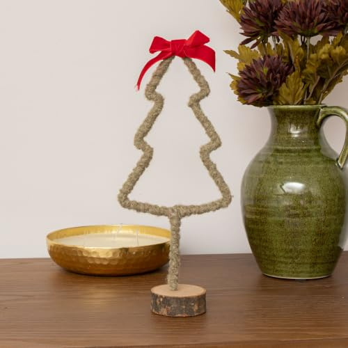 Melody Maison Green Standing Christmas Tree Decoration with Red Bow - 27cm