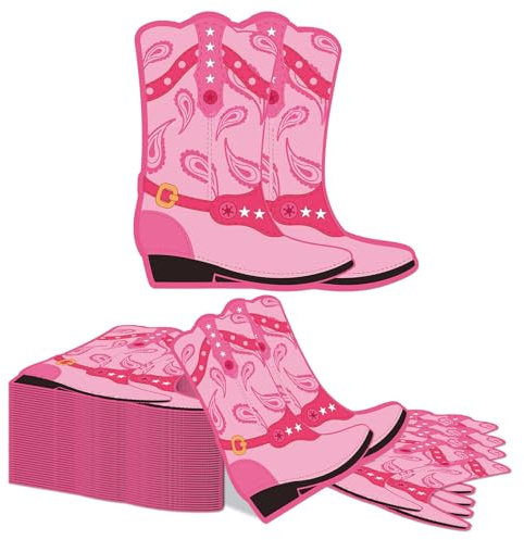 Kotkiddy 40 Western Stiefel Servietten 33x33cm Cowgirl Cowboy Papierservietten für Country Baby Shower Junggesellinnenabschied Geburtstag Last Rodeo Party Wild West Tischdeko