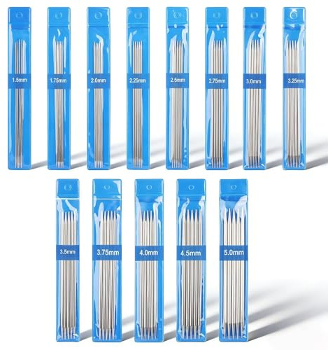 65 Stück Edelstahl Doppelspitzen Stricknadel, Gerade Stricknadel Set Kurze Gerade Stricknadeln 1,5 mm - 5,0 mm Stricknadel Set Knitting Needles für Socken Handschuhe Hüte Schals für Anfänger