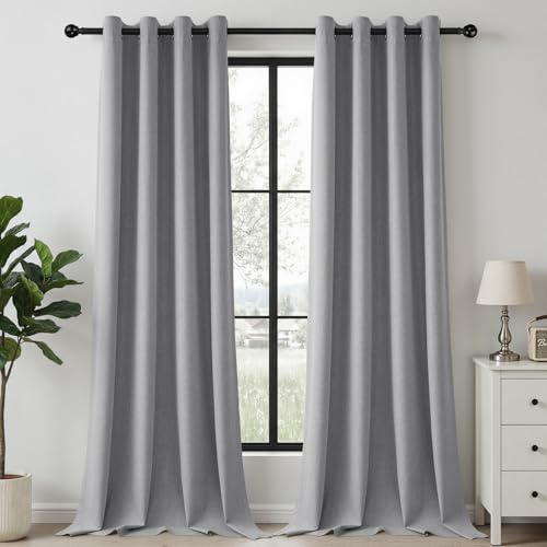 HushLoom Verdunklungsvorhänge Leinenoptik Thermo Hellgrau H245 x B140cm | Thermovorhang 2er Set mit Ösen Vorhänge 100% Blackout Hitzeschutz Gardinen für Schlafzimmer Wohnzimmer Kinderzimmer