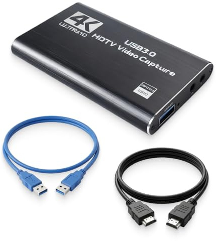 Scheda di acquisizione video, USB 3.0 con ingresso e uscita HDMI 4K 60Hz, cattura 1080P 60FPS e 2K 30FPS, loop video, ingresso microfono, compatibile con streaming, gioco e riunione (nero)