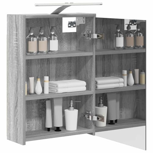 vidaXL Badezimmerspiegelschrank Graues Sonoma 43 x 16 x 62.5 cm, Moderne Badezimmer, rechteckiger Stauraum, Wandregal, doppelseitiger Spiegel, Flexibles Möbel