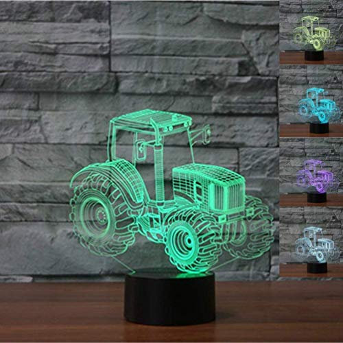 KINGCOO 3D Visuell Stimmungslampe Tischlampe,7 Farben 3D Effekt Touch Nachtlicht Schreibtischlampe Dekoratives Licht für Kinder Weihnachts Geburtstag(Traktor)
