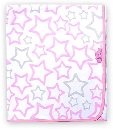 Ti TIN | weiche, saugfähige Babydecke, 80x75 cm | Krabbeldecke aus 100% Baumwolle mit doppellagigen Stoff, Babydecke fürs Auto, Wiege, Kinderwagen, Babyschale, etc, Sterne-Motiv, rosa