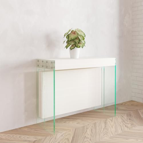 VE.CA.s.r.l. - Tavolo Consolle Allungabile Crystal - Con Porta Allunghe - In Vetro - Allungabile da 40 cm 250 cm - In Legno - Arredo Cucina Casa Design - Colore: Bianco Larice
