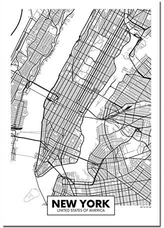 JWJQTLD Leinwanddruck，Schwarz Weiss New York Stadtplan Leinwand Poster Wall Kunstdruck Malerei Nordic Dekorativen Bild Dekor