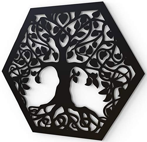 JustComfy Wanddeko aus Metall | 37x32cm | Wand Dekor aus schwarzem Metall | Metallbilder als Moderne Wanddekoration für Wohnzimmer & Flur | Motiv Baum