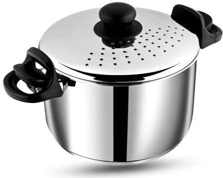 Vinod Stainless Steel Pasta, Rice Pot with Strainer lid - 4 Litre, SAS Bottom Rice Steamer Cooker, Noodles, Veggies Boiler Pot with Locking Handles, Induction Base| Double Boiler -2 Year Warranty