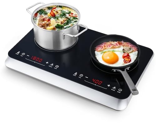 COOKTRON Double Induction Cooktop Burner with Fast Warm-Up Mode, 1800w 2 Induction Burner with 10 Temperature 9 Power Settings, Portable Dual Induction Cooker Cooktop with Child Safety Lock & Time