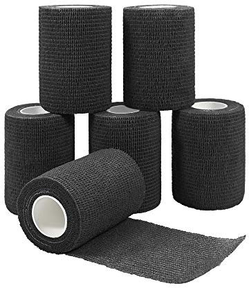 QiGui 6 Rouleaux Sports Bande Cohésive Elastiques Bandage Médical ,Pansements Adhésifs pour Doigt Mains Pieds Poignets 7,5cm (Noir)