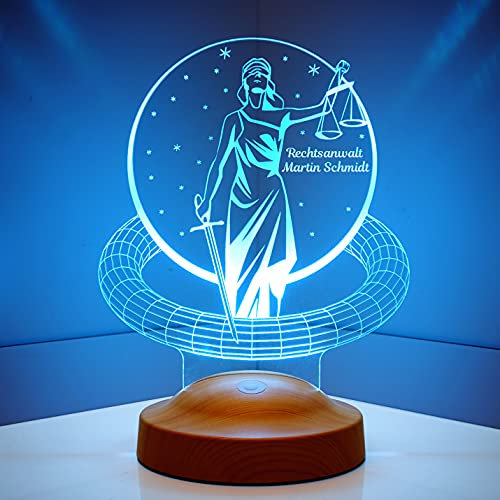 Geschenkelampe Personalisierte 3D Led Lampe Abschiedsgeschenk für Name Arbeit Richter Kollegen Juristen Anwalt Jura Anwältin Examen Geschenk