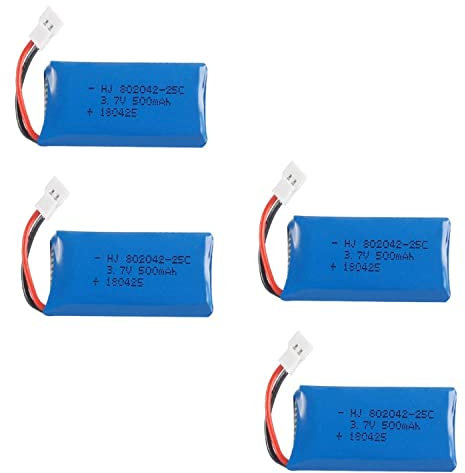 YUNIQUE GREEN-CLEAN-POWER - Set of 4 Rechargeable LiPo Batteries 3.7V 500mAh | Compatible with HUBSAN X4 H107L/C/D, V252, JXD 385 | For RC Drones Quadcopters | Dimensions: 42x20x8 - Weight: 13 Grams
